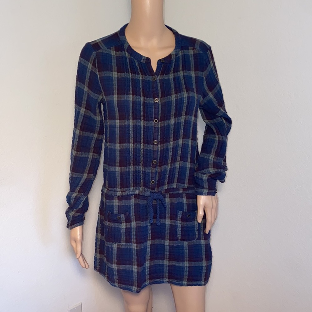 Quiksilver Plaid Dress Long Sleeve Short Skirt Dress